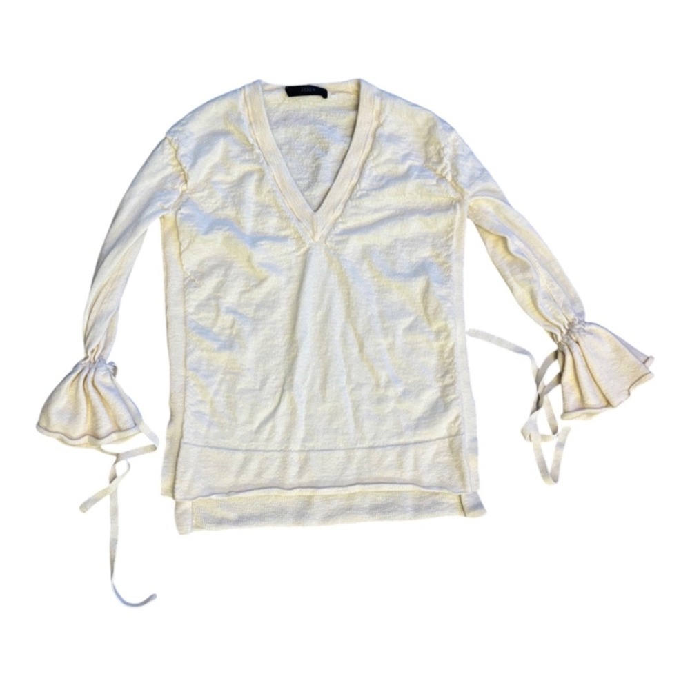 J.Crew Merino Wool Sweater ivory Beige Bow Detail Long Sleeve Women XXS